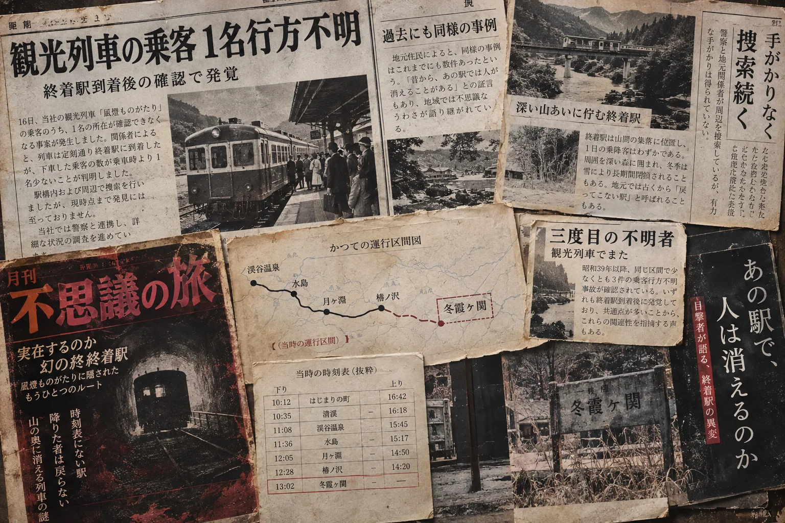 1968年の新聞記事と冬霞ヶ関駅の記録をまとめた写真